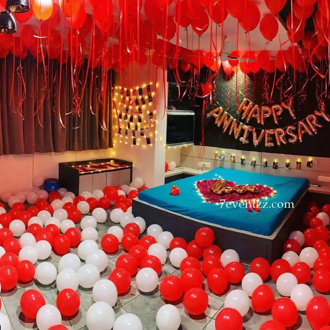 Heart-shaped rose setup for anniversary celebrations