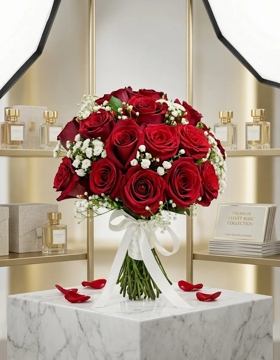 Bridal bouquet of white roses and eucalyptus — Stem N Roses Islamabad