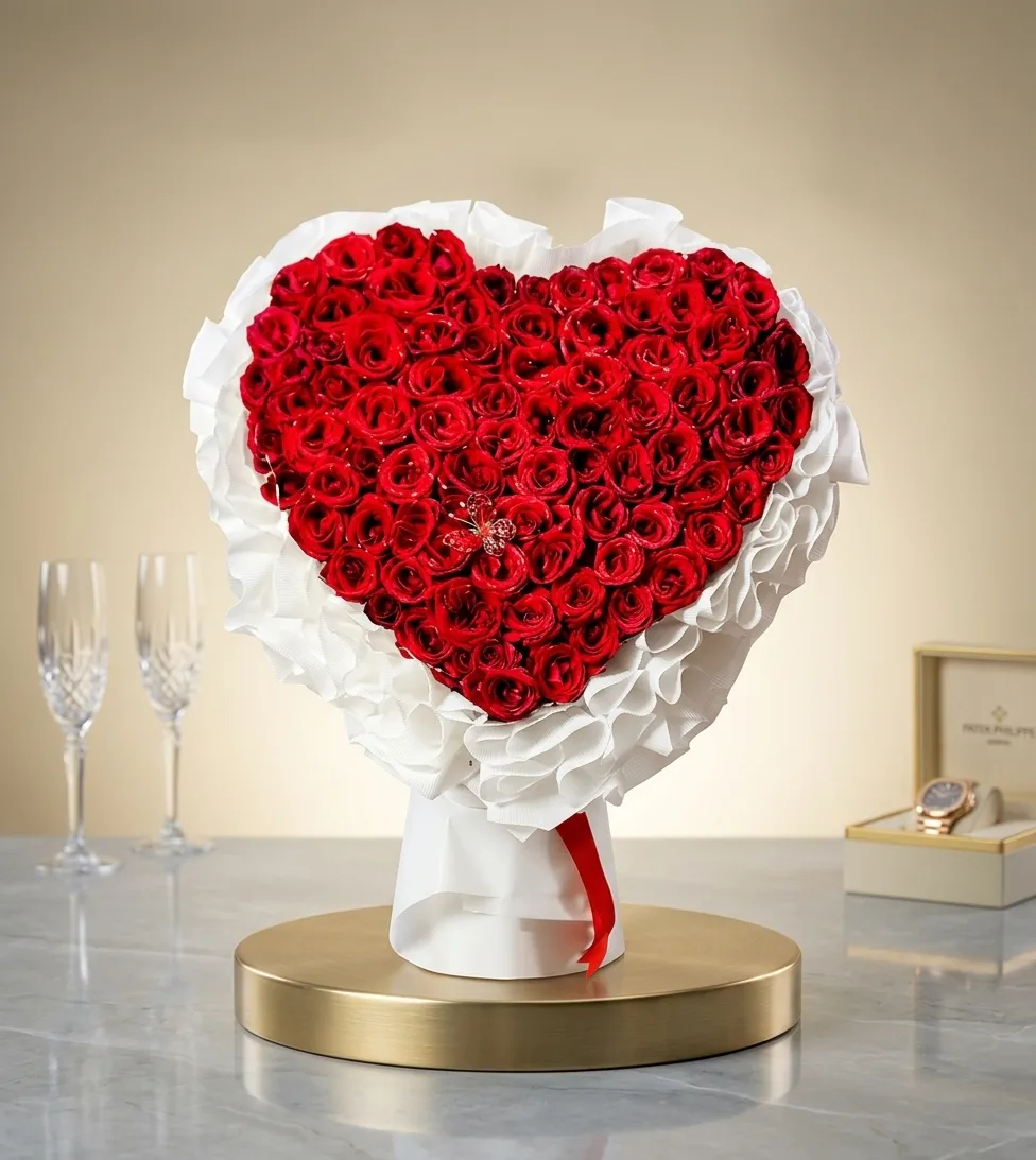 Heart shaped red rose bouquet