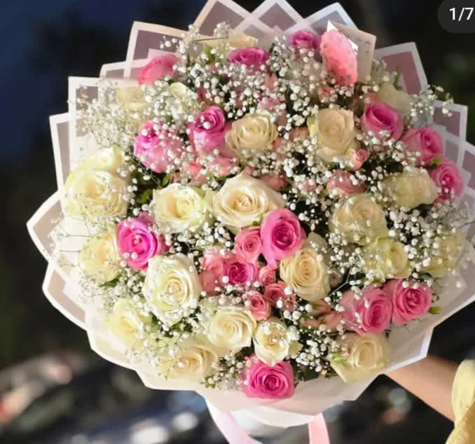 Pink and white rose bouquet