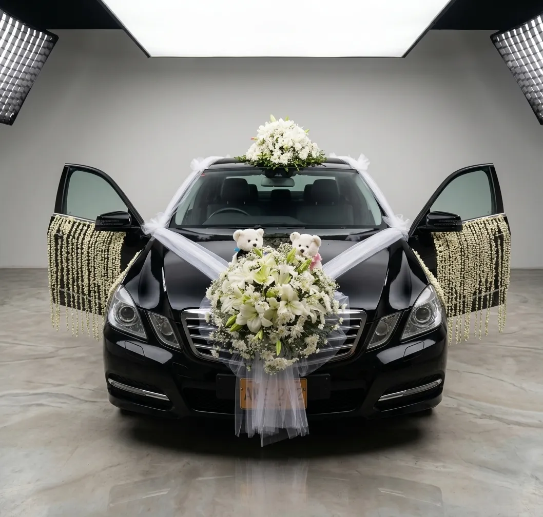 Wedding car décor with fresh flowers