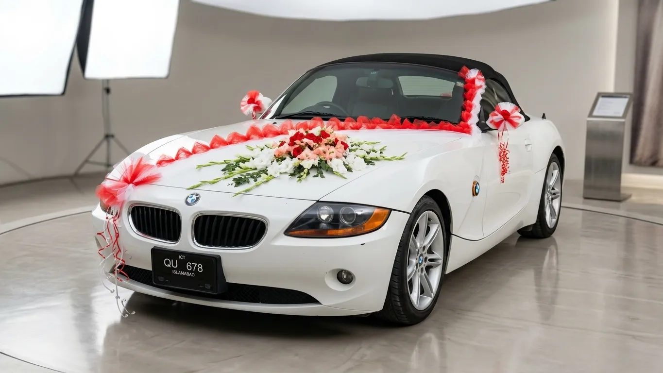 Engagement car décor with fresh roses